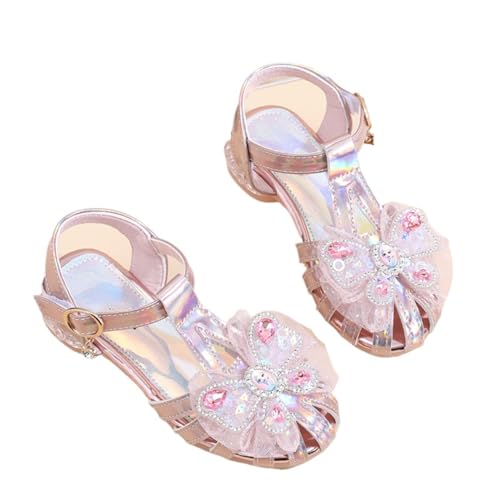 Mädchen Prinzessin Sandalen Geschlossene Zehe Glitzer Bowknot Low Heels Partei Ballerina Cinderella Kristall Schuhe Für Halloween Fest Fasching Geburtstag Party (Rosa,26EU/16CM) von Zelbuk