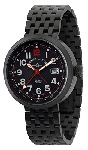 Zeno-Watch Herrenuhr - Rondo GMT (Dual Time) Black&red - B554Q-GMT-bk-a17M von Zeno