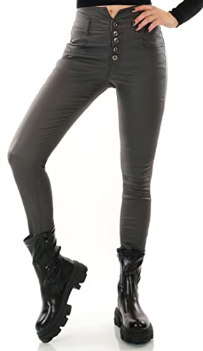 Zeralda Fashion Damen Jeans High Waist Hose Kunstleder Wet Look mattglänzend Skinny hoher Bund (XXL, Grau/HM1001-01) von Zeralda Fashion