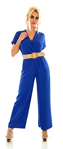 Zeralda Fashion Damen Overall V-Neck Jumpsuit Hosenanzug Einteiler Party Wickel Optik Gürtel (Blau) von Zeralda Fashion