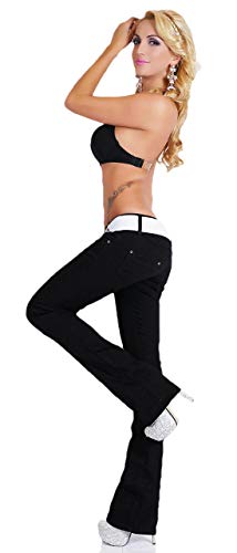 Zeralda Damen Hüftjeans Hose Schlaghose Bootcut Denim schwarz mit weißem Gürtel (XXL) von Zeralda