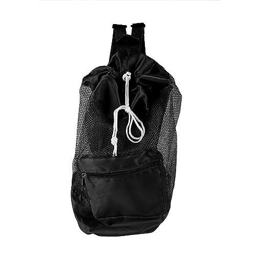 Mesh-Strandrucksack, Tragbarer Mesh-Rucksack mit Kordelzug, Spielzeug-Aufbewahrungstasche für Kinder, die Beim Strandschwimmen, Camping, Outdoor-Sportaktivitäten Verwendet Wird(Schwarz) von Zerodis