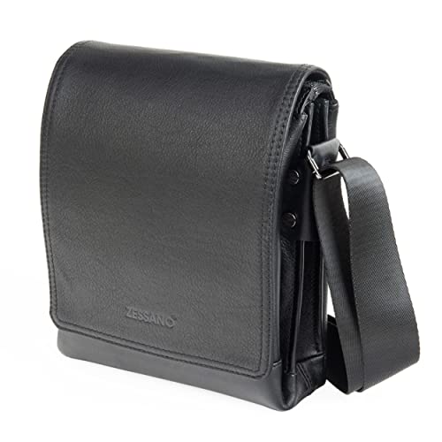 Zessano Herren Kleine Leder Umhängetasche Crossbody Man Bag Leder Messenger Casual Handtaschen Side Satchel Sling Taschen für Männer, Schwarz von Zessano