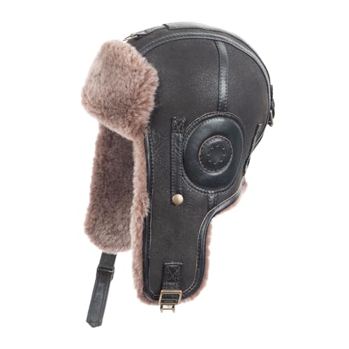 Zessano Kaltes Wetter Unisex Schaffell Fliegerhüte – Bomber-Pilotenmützen für Männer Frauen Ushanka Kosaken Trooper Hut Trapper Hunter Headwear (Braun, M) von Zessano