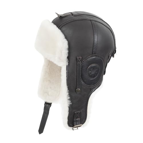 Zessano Kaltes Wetter Unisex Schaffell Fliegerhüte – Bomber-Pilotenmützen für Männer Frauen Ushanka Kosaken Trooper Hut Trapper Hunter Headwear (Braun Weiß, M) von Zessano