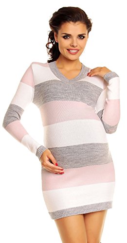 Zeta Ville Damen Umstands Blockfarben Strickkleid Streifen Pulloverkleid - 405c (Babyrosa, 36-38, S/M) von Zeta Ville Fashion