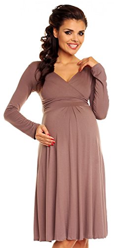 Zeta Ville - Damen - Umstandskleid Langarm - Cocktailkleid für Schwangere - 890c (Cappuccino, 44, 2XL) von Zeta Ville Fashion