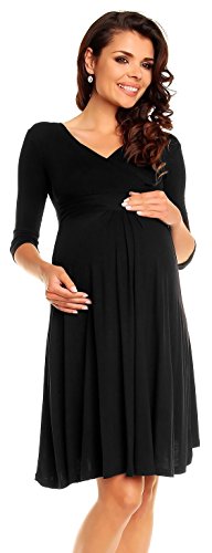 Zeta Ville Pregnancy Maternity Damen 3/4 Ärmel Lässig Kleid 282c (Schwarz, 36, S) von Zeta Ville Fashion