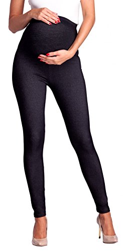 Zeta Ville -Umstandsmode Leggings Hose elastische Bund Denim-Look - Damen - 948c (Schwarz & Jeans, 44-46, 4XL) von Zeta Ville Fashion