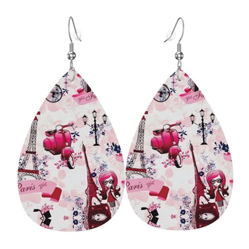 Stilvolle Paris Eiffelturm Frankreich Druck Leder Ohrringe für Frauen - leichte Tropfenform baumeln, perfekt für Mädchen Accessoires, Einheitsgröße, Leder Stilvolle Paris Eiffelturm Frankreich Druck Leder Ohrringe für Frauen - leichte Tropfenform baumeln, perfekt für Mädchen Accessoires, Einheitsgröße, Leder von Zhangm