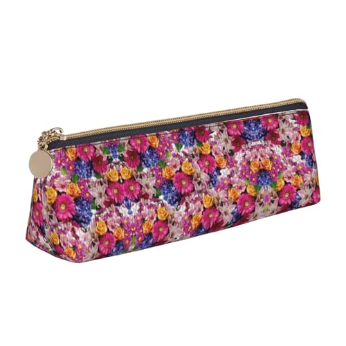 Zhengjia Federmäppchen aus Leder für Mädchen und Jungen, großes Fassungsvermögen, Stifte-Tasche mit Fächern, großer Organizer für Damen, Herren, Rosa Blumen und goldene Rosen, Einheitsgröße, von Zhengjia