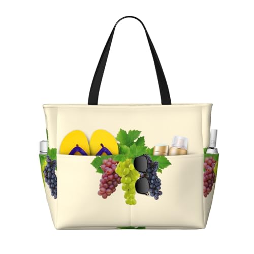 Zhengjia Grape Große Kapazität Strand Reisetasche Wasserdichte Strandtasche mit Reißverschluss und Tasche, Tragetaschen für Reisen, Einkaufen, Pool, grape, Einheitsgröße von Zhengjia