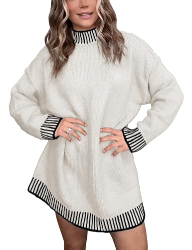 Zhiyouni Damen Oversized Strickpullover Lose Rollkragen Langarm Pullover Pullover, Beige, X-Klein von Zhiyouni