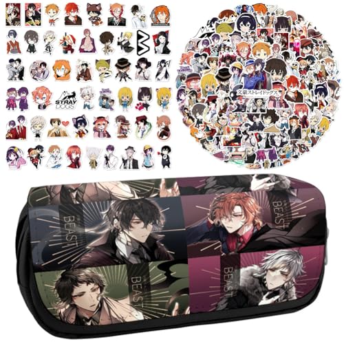 Zhongkaihua Bungo Stray Dogs Anime bedrucktes Federmäppchen Student Schreibwaren Tasche Große Kapazität Doppellagige Bleistifttasche Gratis 100 Stück Anime Aufkleber Cartoon Graffiti Wasserdichte von Zhongkaihua