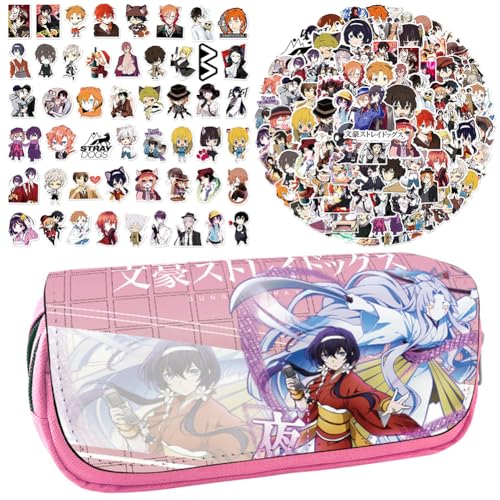 Zhongkaihua Bungo Stray Dogs Anime bedrucktes Federmäppchen Student Schreibwaren Tasche Große Kapazität Doppellagige Bleistifttasche Gratis 100 Stück Anime Aufkleber Cartoon Graffiti Wasserdichte von Zhongkaihua