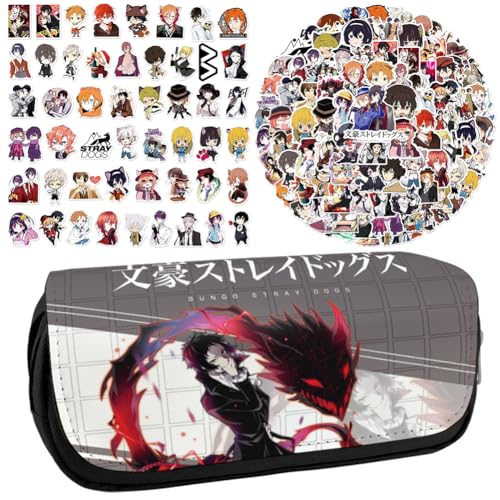 Zhongkaihua Bungo Stray Dogs Anime bedrucktes Federmäppchen Student Schreibwaren Tasche Große Kapazität Doppellagige Bleistifttasche Gratis 100 Stück Anime Aufkleber Cartoon Graffiti Wasserdichte von Zhongkaihua