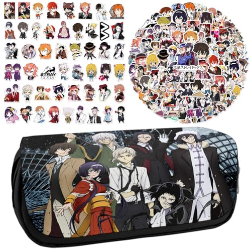 Zhongkaihua Bungo Stray Dogs Anime bedrucktes Federmäppchen Student Schreibwaren Tasche Große Kapazität Doppellagige Bleistifttasche Gratis 100 Stück Anime Aufkleber Cartoon Graffiti Wasserdichte von Zhongkaihua