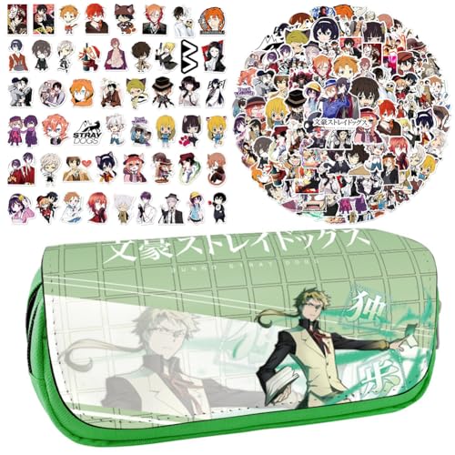 Zhongkaihua Bungo Stray Dogs Anime bedrucktes Federmäppchen Student Schreibwaren Tasche Große Kapazität Doppellagige Bleistifttasche Gratis 100 Stück Anime Aufkleber Cartoon Graffiti Wasserdichte von Zhongkaihua