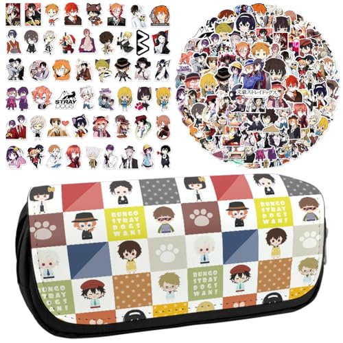 Zhongkaihua Bungo Stray Dogs Anime bedrucktes Federmäppchen Student Schreibwaren Tasche Große Kapazität Doppellagige Bleistifttasche Gratis 100 Stück Anime Aufkleber Cartoon Graffiti Wasserdichte von Zhongkaihua