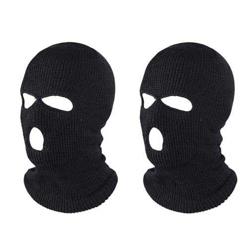 Zhongtou 2 Stück Sturmhaube Schwarz 3 Loch Gestrickte Skimaske Winter Sturmmaske Balaclava Baumwolle Wintermaske für Damen Herren Winter Motorrad Fahrrad Skifahren von Zhongtou