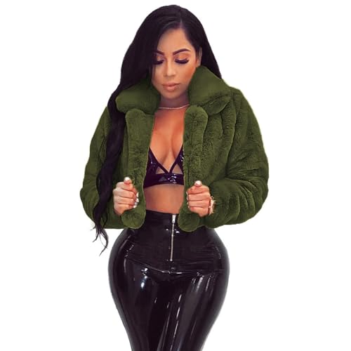 ZhuiKun Damen Kunstpelz Mantel Kurze Winter Warme Plüschjacke Winterjacke Offener Front Strickjacke Parka Plüschjacke Pelzmantel Faux Pelz Kunstfell Pelzmantel Outwear - Armeegrün, XL ZhuiKun Damen Kunstpelz Mantel Kurze Winter Warme Plüschjacke Winterjacke Offener Front Strickjacke Parka Plüschjacke Pelzmantel Faux Pelz Kunstfell Pelzmantel Outwear - Armeegrün, XL von ZhuiKun