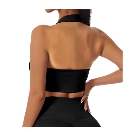 Zilams Neckholder Sport BH Rückenfrei Sport BH Damen Gepolstert Yoga Bustier BH Ohne Bügel Gym Fitness Sport Bra Top Gestrickte Nahtlose Sportbekleidung mit Abnehmbarer Brustpolster von Zilams