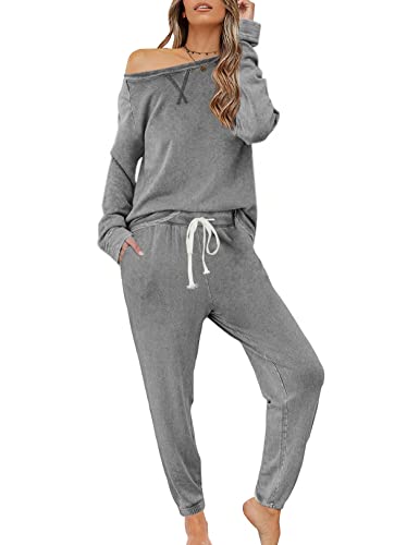 Zilcremo Damen Zweiteiliger Schlafanzug Set Baumwolle Langarm Nachtwäsche Sleepwear und Pyjamahose Lounge Sets Hellgrau M von Zilcremo