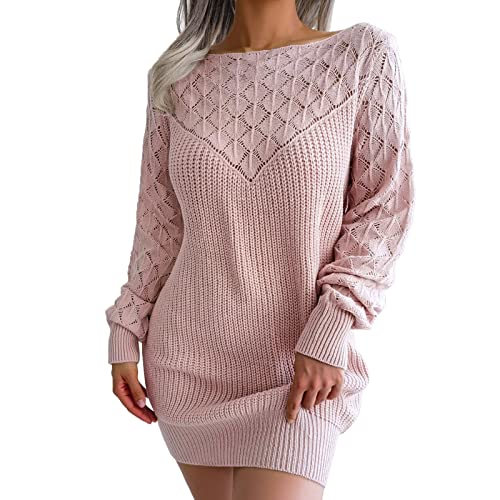 Rollkragen Winter Sweater Kleid Pulloverkleid für Damen Tunika Kleid Strickkleid Damen Langarm Kleider Jumper Kleid mit Print Strick Longpullover Winterkleid Midi Einfarbig Lang Pulli Kleid von Zilosconcy