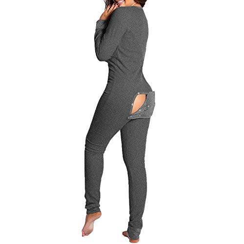 Schlafanzug Damen Winter Sexy Kuschel Schlafanzug Damen Einteiler Strampler Damen Kurz Skianzug Damen Einteiler Warm Flanell Pyjama Damen Baumwolle Mit Funktionale Geknöpfte Klappe Einteiler von Zilosconcy