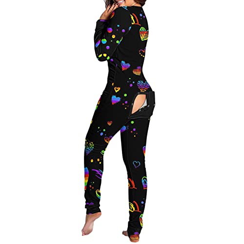 Strampler Damen Sleepwear Mit Po-Klappe Warm Geschenk Für Frau Bunt Jumpsuit Sleepwear Für Erwachsene Hausanzug Onesies Einteiligen Pyjama Set Kuschelig Damen-Pyjama Schwarz Damen Lang Sexy Pyjama-Set von Zilosconcy