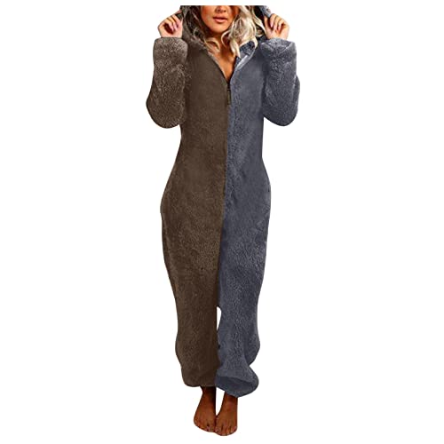 Zilosconcy Einteiler Schlafanzug Damen Langarm Plüsch Pyjama Homeservice Anzug Winter Dicke Weicher Pyjama Print Freizeitanzug Mit Kapuze Overall Homewear Jumpsuit von Zilosconcy