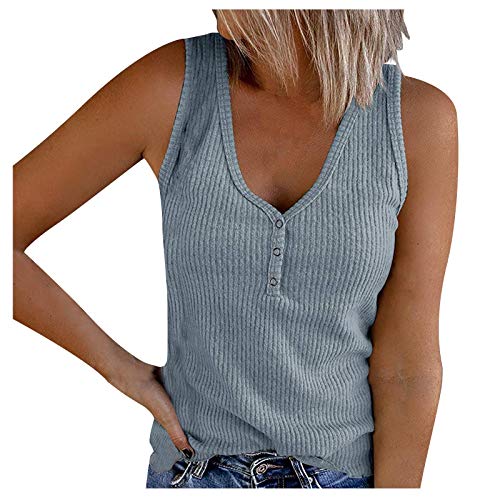 Zilosconcy Trägershirt Damen Mit Knöpfen Rippshirt Stricktop Ärmelloses Geripptes Achselshirts V-Ausschnitt Sommer Trägershirt Basic Top Sexy Ribbed Schwarz Knopf Camisole Crop Top Tank Top von Zilosconcy