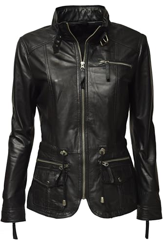 Zimmert Leather Sportliche Damen Lederjacke Lana Tailliert länger stehkragen weiches Leder Cognac Braun Schwarz (44, Schwarz) von Zimmert Leather