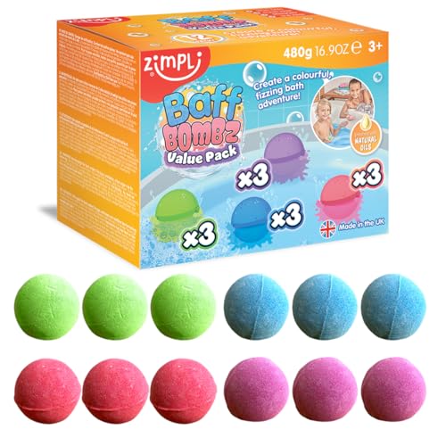 12 x Badebomben von Zimpli Kids, Erstellen Sie eine sprudelnde Badezeit Abenteuer Kinder Baff Bombz, zertifiziert biologisch abbaubar und veganfreundliches Geschenk von Zimpli Kids