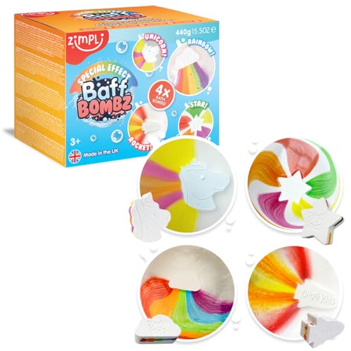 4 x Große Special Effect Badekugeln Geschenkset, Wolke Regenbogen, Rakete, Mond & Stern Fizzers, Ideales Geburtstagsgeschenk für Kinder, Bubble Bath Toy Fizzies, Bathtime Activity, Bubble Fizzing Bath von Zimpli Kids