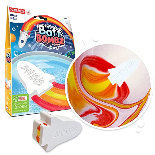 Simba 105953541007 - Zimpli Kinder Baff Bombz Raumrakete - Badbombe geformt wie eine Raumrakete mit Feuerflammeneffekt, Erzeugt Spezialeffekte beim Hinzufügen von Wasser, 1x110g, Ab 3 Jahren von Zimpli Kids