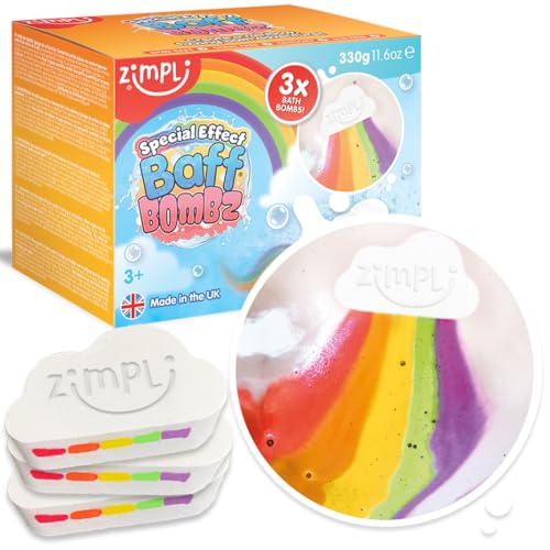 3 x Große Wolke Regenbogen Badekugeln von Zimpli Kids, Spezialeffekt Badekugeln für Kinder, Handmade Bubble Bath Fizzies Geschenkset, Bio Feuchtigkeit Vegan Freundlich und Cruelty Free von Zimpli Kids