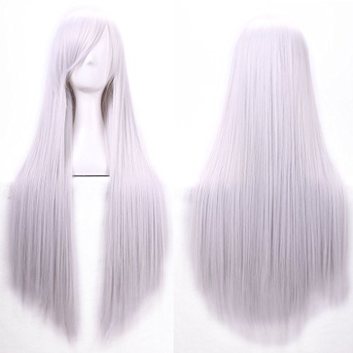 Zinsale 32 "Lange Gerade Cosplay Perücken Natürliche Hitzebeständige Synthetische Lolita Anime Haarteil (Silber Weiss) von Zinsale