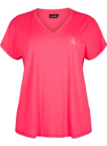 Zizzi Active by Frauen Große Größen T-Shirt V-Ausschnitt Größe Gr M (46/48) Neon Diva Pink von Zizzi