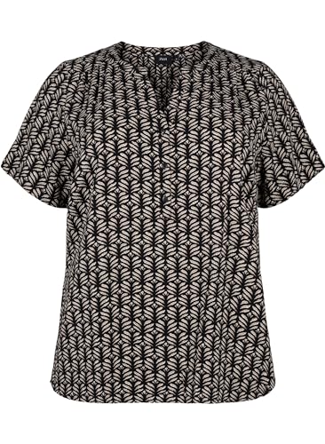 Zizzi Damen Große Größen Bluse Kurze Ärmel V-Ausschnitt Gr Gr L (50/52) Black S.Graphic AOP von Zizzi