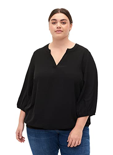 Zizzi Damen Große Größen Bluse Smok Print 3/4 Ärmel Gr 46-48 Black von Zizzi