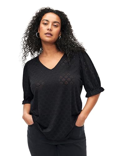 Zizzi Damen Große Größen Bluse V-Ausschnitt Kurze Ärmel Größe 42–60 Gr L (50/52) Black von Zizzi