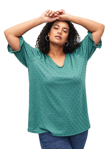 Zizzi Damen Große Größen Bluse V-Ausschnitt Kurze Ärmel Größe 42–60 Gr L (50/52) Sea Pine von Zizzi