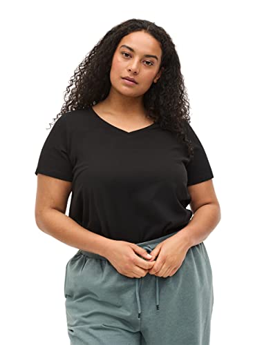 Zizzi Damen Große Größen Einfarbiges Kurzarm T Shirt mit V Ausschnitt Gr - Plus Size Damen Kleidung 42-44 Black von Zizzi