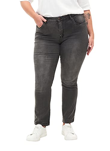 Zizzi Damen Große Größen Emily Jeans Slim Fit Normale Taillenhöhe Gr 60W / 82 cm Dark Grey Denim von Zizzi