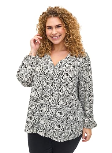 Zizzi Damen Große Größen Hemd Bluse V-Ausschnitt Druck Größe Gr M (46/48) Birch Graphic von Zizzi