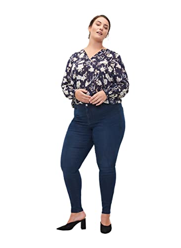 Zizzi Damen Große Größen Jeggings Baumwolle Stretch, Skinny Fit Hose für Frauen im Plus Size STR 46-48 Dark Blue Denim von Zizzi