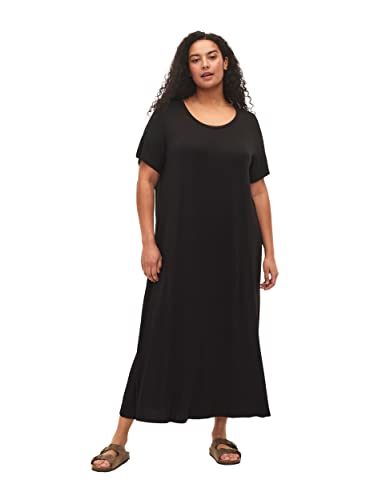 Zizzi Damen Große Größen Kleid Viskose Kurze Ärmel Gr 50-52 Black von Zizzi