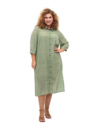 Zizzi Damen Große Größen Shirt Kleid 3/4 Ärmel Dots Größe 42-44 Seagrass Dot von Zizzi