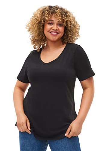 Zizzi Damen Große Größen T-Shirt Basic Baumwolle Kurzarm Kurze Ärmel Gr. 42-44 Black von Zizzi